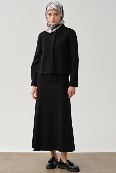 Tuğba Püskül Detaylı Cepli Canvas Etek - Siyah