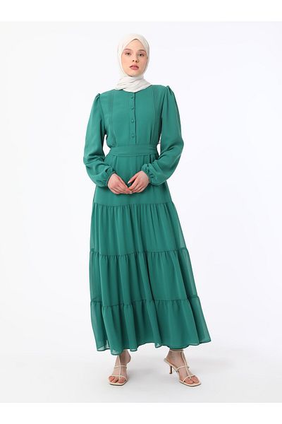 Refka Φόρεμα Brit Buttoned Ribbed Hijab - Σκούρο πράσινο -