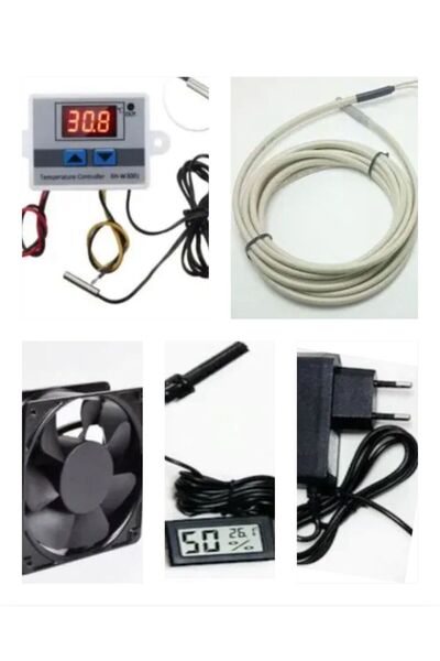 diasithalat Kuluçka Seti, W3001 Termostat, Nem Ölçer, Dc 12v Fan, Adaptör, 1 Metre Rezistans Isıtıcı Kablo