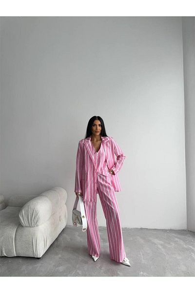 Simala Pink Striped Linen Jacket