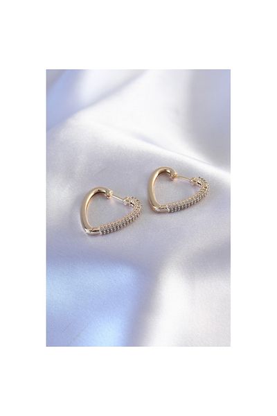 Skygo Gold Color Zircon Stone Heart Model Women's Earrings - Tj-Bkp7237