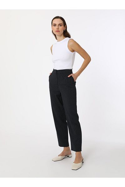 Refka Soft-Feel High Waist Trousers - Navy Blue Striped - Benin
