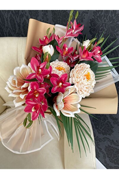 Minemiss Tasarım Gerçek görünümlü Yapay Çiçek ,Pembe Orkide, Manolya,Gül Buke...