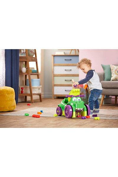 MEGA مجموعة بناء لعبة ركوب التمساح من Bloks Ride 'n Chomp مع 25 مكعب بناء كبير وملون، صورة متحركة