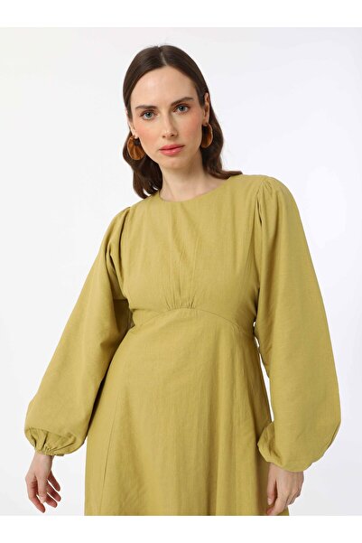 Refka Φόρεμα Hijab από 100% βαμβακερό ύφασμα με μανίκια με επένδυση- Πράσινο λαδί - Refka Exclusive