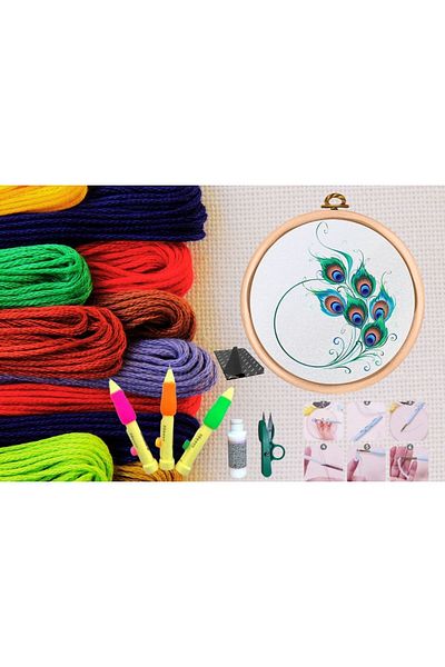 MBB ETİCARET Punch Set Embroidery Set with Hoop DIY Set Series 15