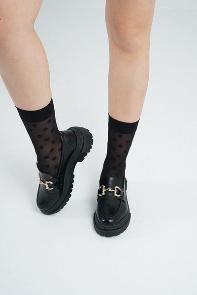 Beyond Mocasin din piele neagră de damă, cu talpă groasă de 4,5 cm, cu cataramă