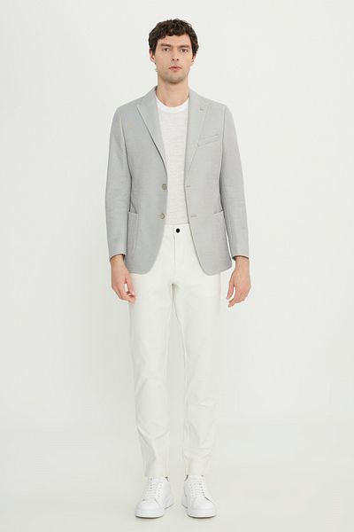 ALTINYILDIZ CLASSICS Ανδρικό γκρι 360 Stretch All-Way Βαμβακερό παλτό Dobby Blazer με λεπτή εφαρμογή χελιδονοουράς