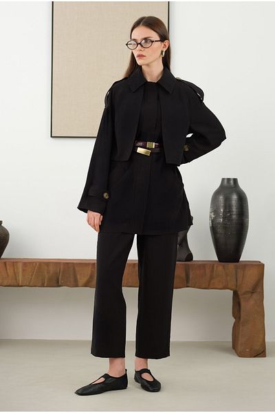 HEQA Modal Windbreaker Trench Coat Black
