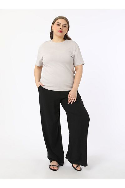 ALİA Large Size Comfortable Elastic Trousers - Black - Alia