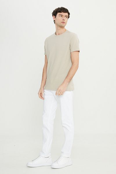 ALTINYILDIZ CLASSICS Ανδρικό μπλουζάκι από βαμβακερό μπεζ Slim Fit Slim Fit Crew Neck Stretchy T-shirt
