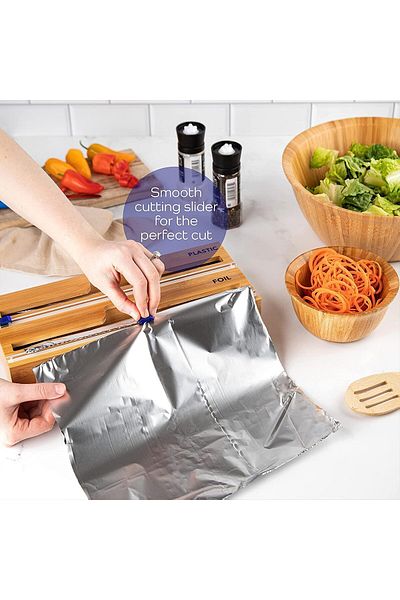 Vadi 2 Compartment Bamboo Cling Film and Foil Organizer Box