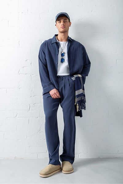 ablukaonline Men's Baggy Fit Elastic Waist Trousers Navy Blue