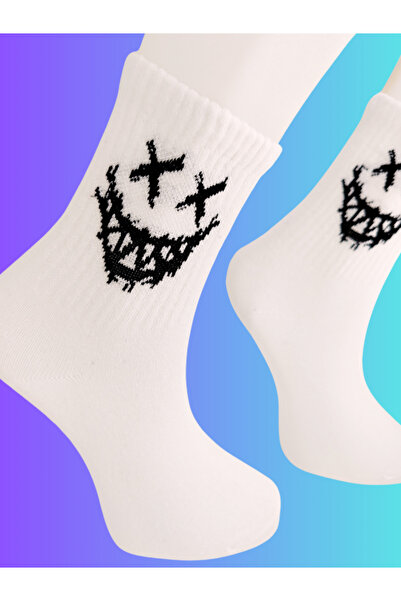 Shuttle Park Special Design Unisex Colorful Black Smile Patterned Fun Comfortable Stylish Style Scented White College Socks