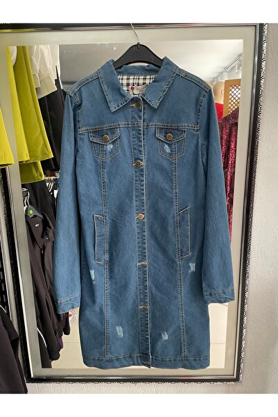 Yaren Moda Kadın likralı midi boy kot ceket