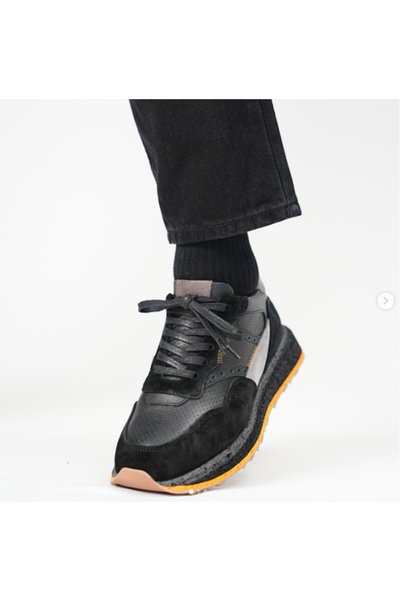 Byterre Savage Genuine Leather Black Handmade Men's Sneaker Shoes