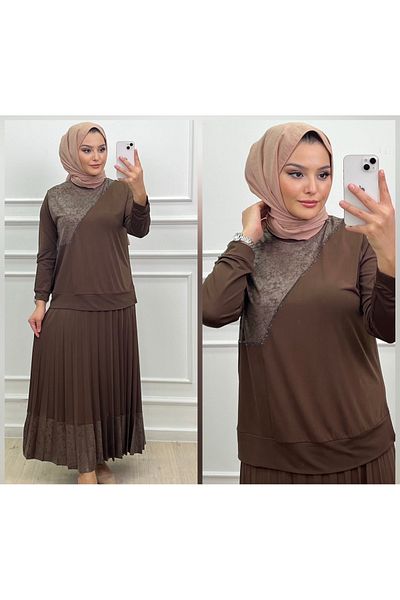Elele Leather and Stone Detailed Skirt Suit