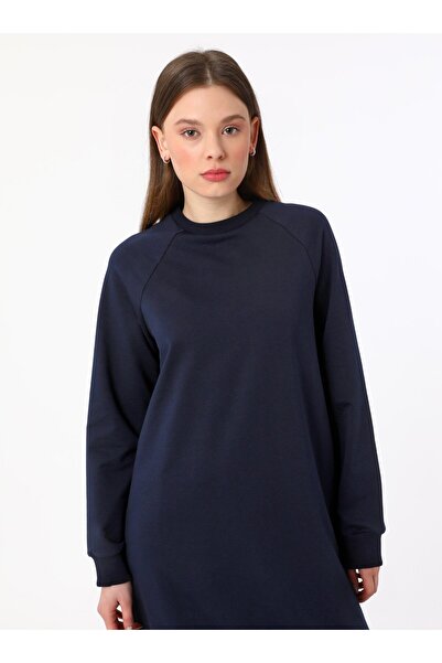 Benin Basic Crew Neck Raglan Sleeve Long Double Tracksuit Set - Navy Blue -