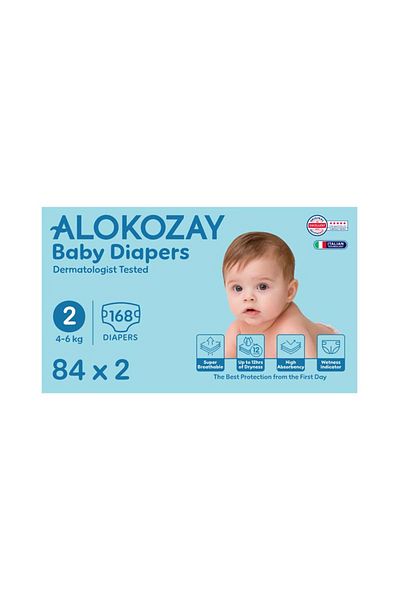 Alokozay Premium Baby Diapers - Size 2 (4-6 Kg) - 84 Diapers X Pack of 2