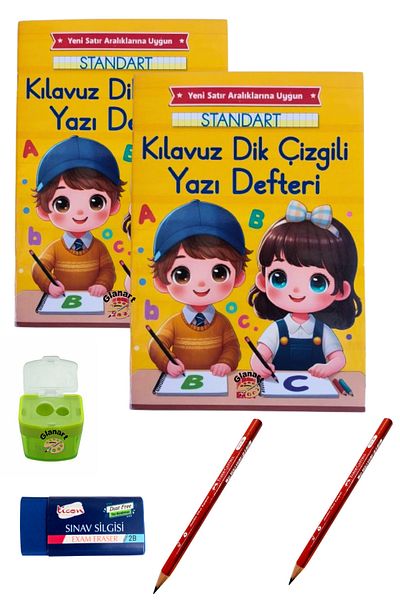 Glanart New Curriculum Small Size Klavuz Upright Striped Beautiful Writing Notebook and Jumbo My First Pen Set 48 Syf.