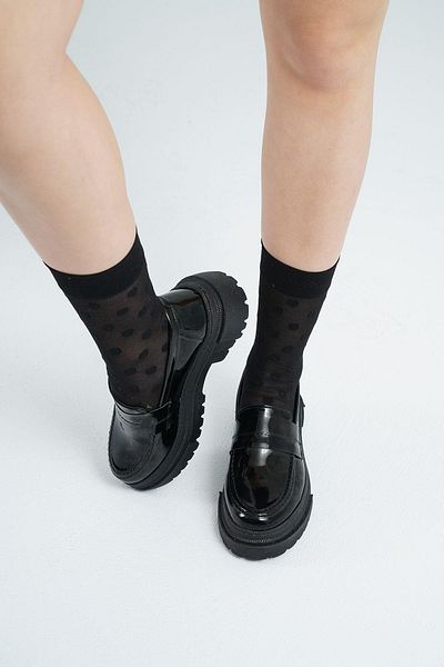 Beyond Γυναικείο Μαύρο Λουστρίνι Loafer Flat Χοντρή Σόλα 4,5cm Παπούτσια Μοκασίνι