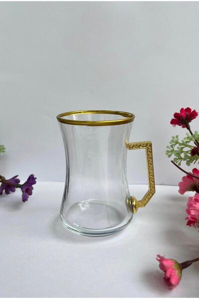 LAV Duru Kulplu Yaldızlı 6'lı Çay Bardağı