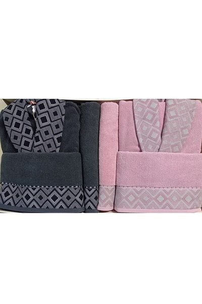 Özdilek Özdilek Cotton 6 Piece Family Bathrobe Set-Snazzy Anthracite Pink
