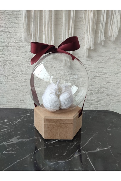 Kids Büyülü Balon-Bebek Patik Ahşap Kutulu  Doğum Tebrik Hediye Kutusu