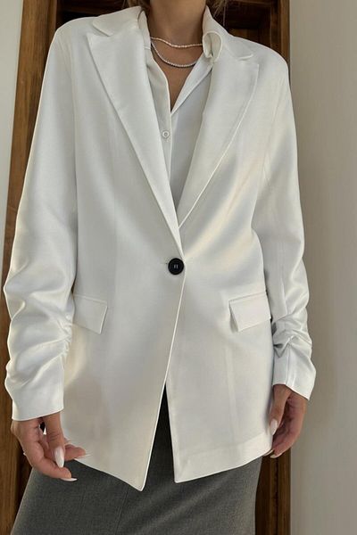 1001moda Ecru Sleeve End Gathered Atlas Jacket