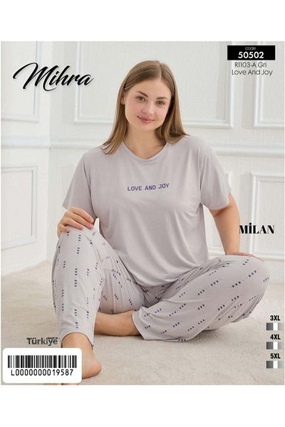 Mihra Plus Size Short-Sleeved Pajama Suit Milan Fabric