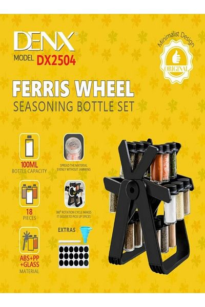 Denx Rotating spice rack organizer with 18 glass spice jars, 360 degree rotating DX2504