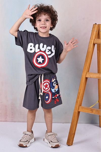 Arya Nisa Kids BĂIEȚI TRIOU 100% BUMBAC CU IMPRIMARE 2 BUCĂȚI SET DE SUS CU FUM DE VARĂ DE VĂRĂ DEVĂR