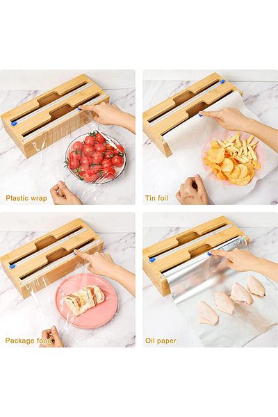 Vadi 2 Compartment Bamboo Cling Film and Foil Organizer Box