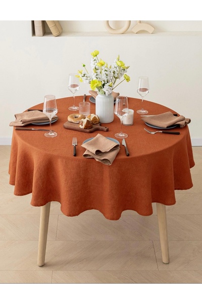 Linen Mood Premier Tarçın Renk Leke Tutmaz Panama Keteni Yuvarlak Masa Örtüsü