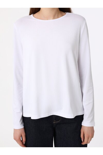 Benin Μακρυμάνικο μπλουζάκι με λαιμόκοψη - Λευκό - Benin