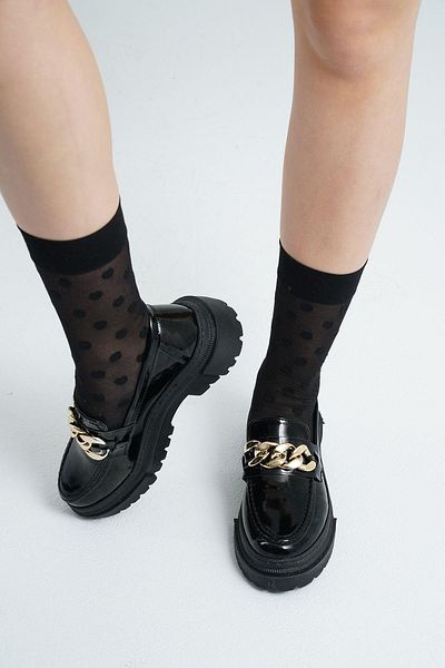 Beyond Γυναικεία μαύρα λουστρίνια αλυσίδα Loafer 4,5cm BYNDLFRK02 Παπούτσια Moccasin
