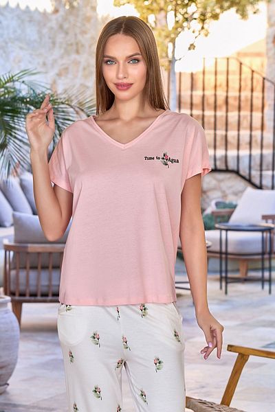 Cossy By Aqua Short Sleeve Rose Pattern Pajamas Capri Suit Cossybyaqua 25671-42