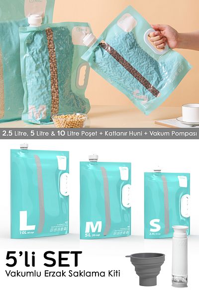 Meleni Home 5 Piece Vacuum Storage Bag Set Air-Removed Vacuum Food Storage Bag