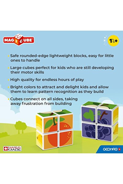 GEOMAG Magicube Printed Fruit Building Set + Idea Cards | STEM Educational Magnet Toys, Swiss-Made 1
