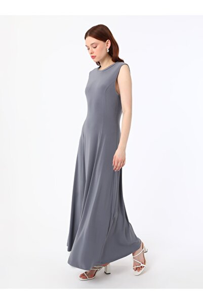 Refka Crew Neck Sleeveless Sandy Fabric Hijab Dress - Anthracite - Refka