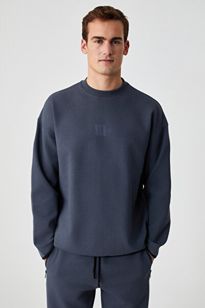 GRIMELANGE PLEMON Чоловічий велосипедний комір, довгі рукави, принт, деталі, оверсайз, сірий світшот