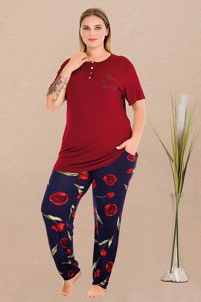 tarzımsüper Plus Size Luxury Pajamas Set with Elastic Waist Comfort Model Cotton Women's Pajamas Set