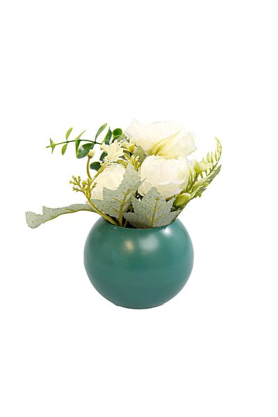 Ella Home Italia Vaza Rotunda Cu Flori, Alb, Plastic, 17Cm - Alb, Plastic, 17cm