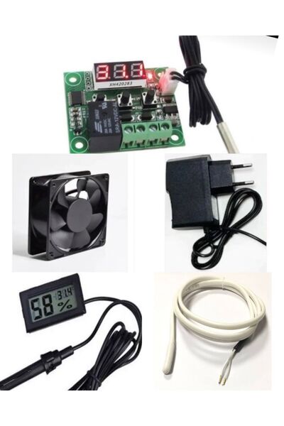 diasithalat 1 Metre Rezistans, Adaptör, Dc 12v Fan, W1209 Termostat, Nem Ölçer, Kuluçka Seti, Kuluçka Makinesi