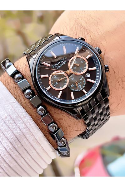 Ferrucci Men's Wristwatch with Steel Cord Function 3 Atm Waterproof with 2 Years Warranty+Bracelet as a Gift