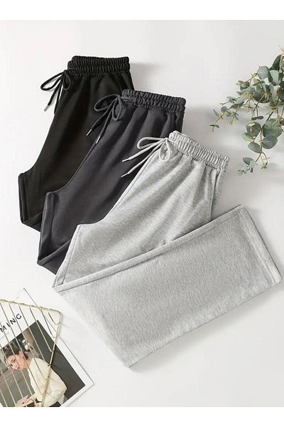 SURMARİ Σετ 3 τεμαχίων 3 τμχ Μαύρο ανθρακί γκρι Unisex κανονικό φαρδύ παντελόνι με πόδι