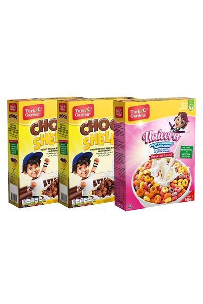 TURK GARDEN Choco Shells + Unicorn Corn Flakes 500 Gr 3 Pack Mixed