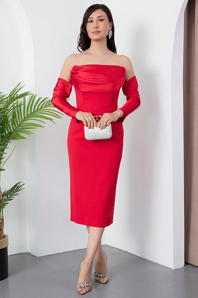 PULLIMM Rochie de seară cu decolteu fără bretele cu mâneci glope - BAL126