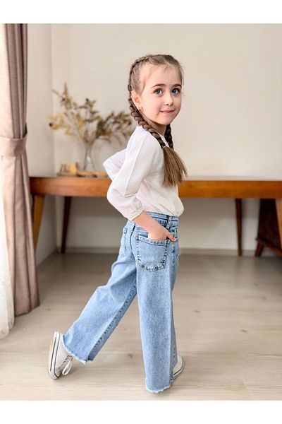 Yavrumsa Pantaloni din denim cu picior tub brodat cu stea