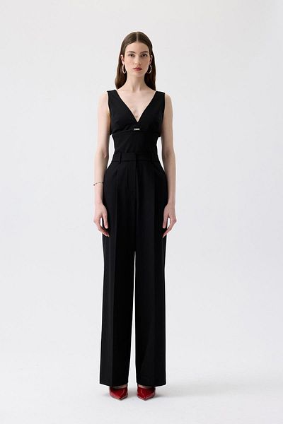 rue. V-Neck Black Jumpsuit with Metal Accessories